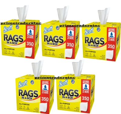5 包 - Scott Rags 盒装,白色,多功能 350 张/盒 — 第 1/4 张图片