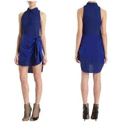 3.1 PHILLIP LIM Tie Waist Sleeveless Collared Hi Lo Shirt Dress Blue $450 Size 6 - Image 1 of 4
