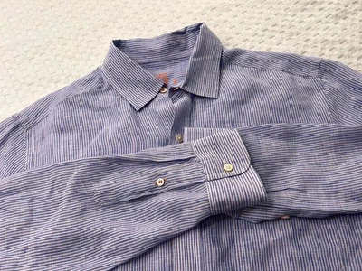 J McLaughlin Long Sleeve Button Up 100% Linen Shirt Men's Size M Blue Light pink - Image 1 of 4