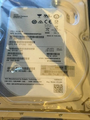 871332-002 HPE 2TB SATA 6G 7.2K LFF SC MV HDD NEW - Image 1 of 2