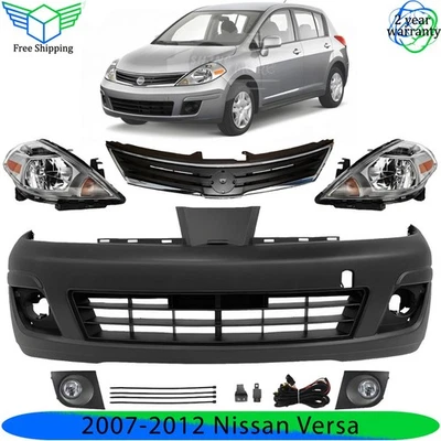 Front Bumper Cover Primed Plastic & Headlights Kit For 2007-2012 Nissan Versa Foto 1 de 4