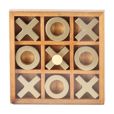 Decorative Gold and Wood Tabletop Tic Tac Toe Tabletop Set - Image 1 of 4