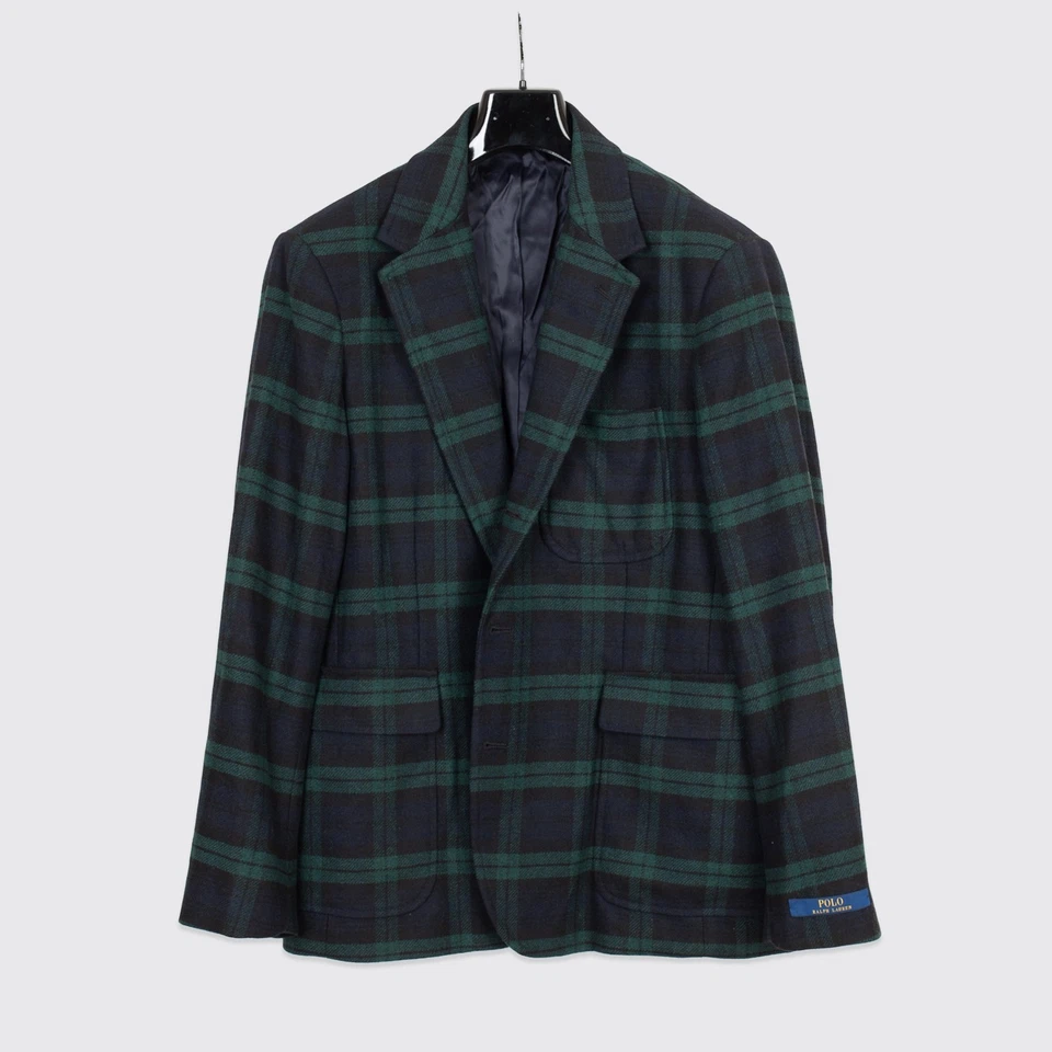 Polo Ralph Lauren Sport Coat Size 44R Modern Fit Green Navy Plaid Three Button - Image 1 of 4