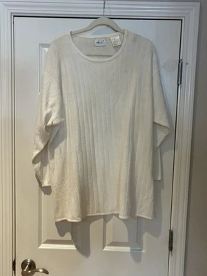 Suéter Pullover Tejido Acanalado Blanco Acrílico 24W Damas Kathe Lee Manga 3/4 Top Foto 1 de 3