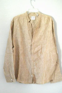 Baird McNutt Murano Shirt Mens XL Tan Linen Band Collarless Long Sleeve Roll tab - Picture 1 of 7