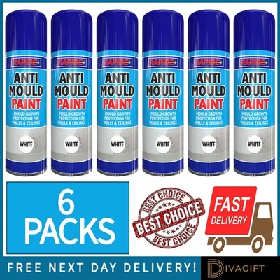 6 x ANTI MOULD SPRAY PAINT 400ML FOR WALLS CEILING PROTECTION METAL WOOD PLASTIC - Image 1 of 4