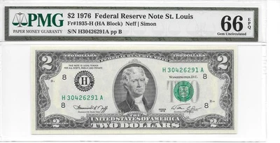 1976 St. Louis $2 FRN (HA Block) PMG 66 EPQ Gem Uncirculated - Image 1 of 2