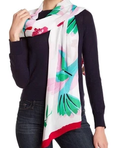 Kate Spade Hummingbird VIVID White Green Pink Blue Oblong Scarf Wrap 23x64” NEW - Picture 1 of 7