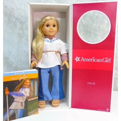 American Girl Julie Doll Pleasant Company Meet Outfit Top Jeans Shoes Book Box - Image 1 of 4