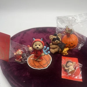 Lote de Figuras y Adornos Diablo Oso de Peluche Halloween De Colección Mini Horquilla Enesco - Imagen 1 de 6