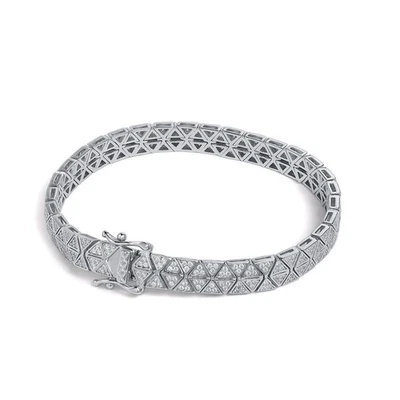 Full Moissanite Triangle Cuban Bracelet Men Women Chain Sterling Silver Hip Hop - Image 1 of 4