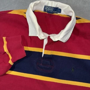 Polo by Ralph Lauren Rugby Shirt Mens Large Navy Red Yellow Striped Long Sleeve - Picture 1 of 6