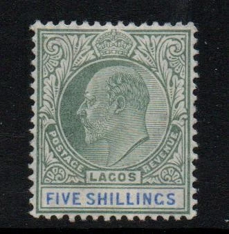 NIGERIA Lagos. 1905 5/- verde y azul. Ligeramente montado como nuevo SG62 Cat £40 Foto 1 de 2