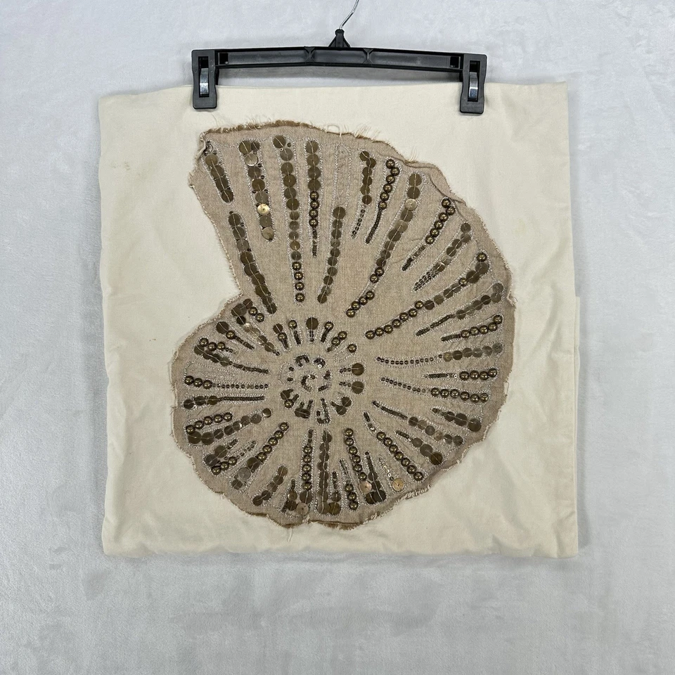 Funda Almohada Pottery Barn Sham 20x20" Crema Nautilus Shell Cuentas Playa Foto 1 de 4