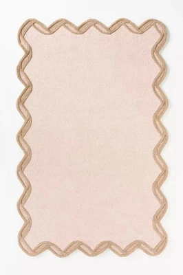 Scallop Border Pink Wool Rug – Handmade Tufted Contemporary Decorative Carpet - Image 1 of 4