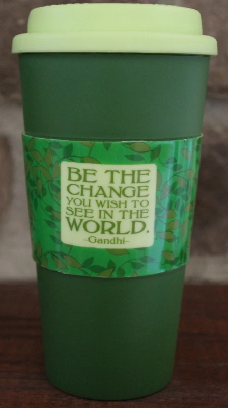 BPA Free Cup Travel Mug Coffee 16oz Dishwasher Safe Insulated Gandhi Quote Green - Image 1 of 1