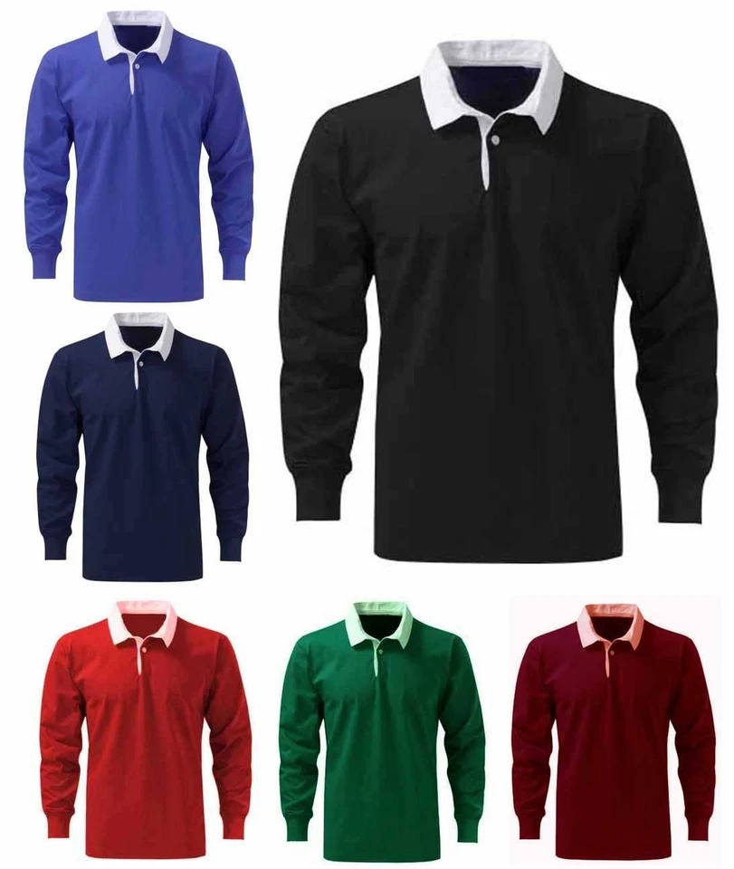 Mens Classic Cotton Rugby Shirt Size XS to 3XL - SPORTS WORK CASUAL LEISURE - Image 1 of 1