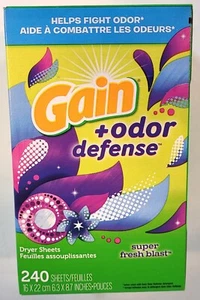 Gain Odor Defense Super Fresh Blast Fabric Softener Dryer Sheets 240 sheets - Picture 1 of 4
