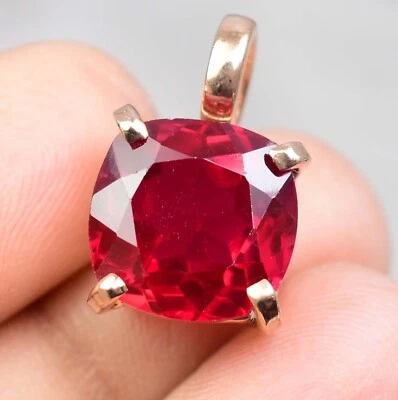 Naturel Rubis Rouge 925 Argent Sterling Pendentif 13 MM Coussin Avec Certificat - Photo 1/4