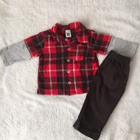 Carter's 2 Piece Red Plaid Flannel Set Size 9 Months Baby Boy Twofer Fall/Winter