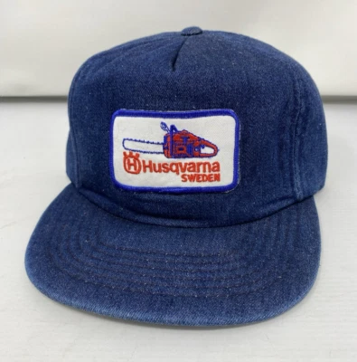 Parche de motosierra vintage Husqvarna Suecia azul oscuro sombrero de mezclilla gorra snapback Foto 1 de 4