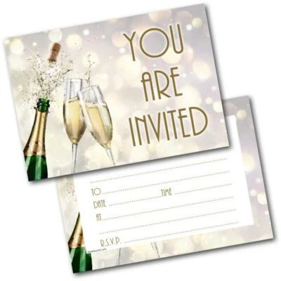 Doodlecards Pack of 20 Birthday Party Invitations Champagne Invites & Envelopes