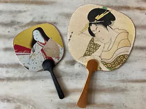2 Vintage Japanese Hand Fans Paper & Bamboo-Asian Ladys. See Pics - Picture 1 of 17