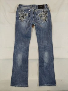 Miss Me Jeans Damen 27 Boot Cut Distressed Bling Fleur Taschen Western Denim Blau - Bild 1 von 11