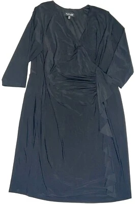 Evan Picone Black Label Faux-Wrap Ruffle V-Neck Ruched 3/4 Sleeve Dress 20W 20 W - Image 1 of 4