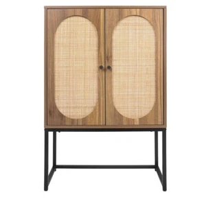 Natural Rattan 2 Door High Cabinet Built-in Adjustable Shelf Standing Cabinet - Picture 1 of 14