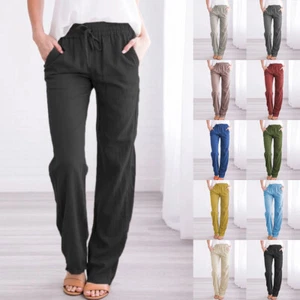 Damen Freizeit lose Taschen Hose Damen breite Beine Schnürhose einfarbig Hose Unterteil - Bild 1 von 33
