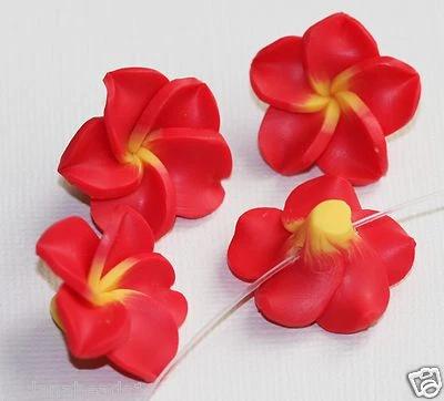 8 cuentas de arcilla polimérica FIMO Hawaiin multicolor rojo plumeria Fowers 25 mm Foto 1 de 2