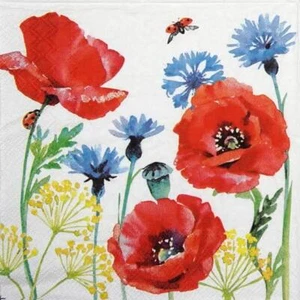 4x Single Paper Napkins for Decoupage and Party - Cornflower and poppy - Picture 1 of 4
