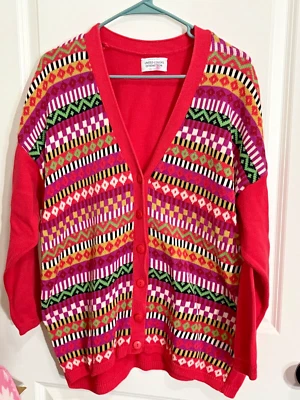 Cárdigan Suéter Pequeño Años 80 90 United Colors of Benetton Rosa Algodón Geométrico Foto 1 de 4