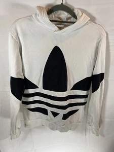 Adidas Sweater Boys Medium White Pullover Hoodie Long Sleeve Big Logo Kids - Picture 1 of 8