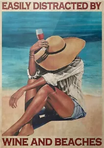 Beach and Wine Lover Poster, Coastal Relaxation Art, Vacation Vibes Wall Print - Picture 1 of 5