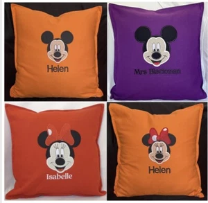 Mickey Minnie Mouse Applique Personalised Boy Girl Name Embroidered 16" cushion - Picture 1 of 7