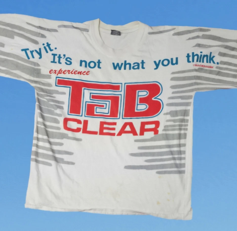 Camiseta corta vintage de los años 90 con estampado completo de pestañas y refrescos puntada única talla XL Foto 1 de 4