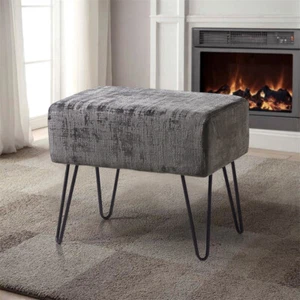 Plush Textured Velvet Ottoman Footstool Metal Legs Accent for Modern Living Room - Picture 1 of 244