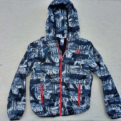 Chaqueta Reebok Niños Niño Talla XL 14/16 Negra Graffiti Capucha Cortavientos Cremallera Foto 1 de 4