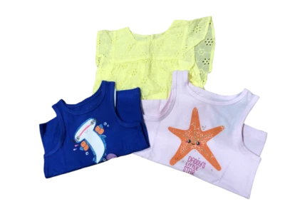 Paquete de 3 camisetas sin mangas de verano Cat & Jack para niños pequeños rosa, azul, amarillo 18M nuevas con etiquetas Foto 1 de 4