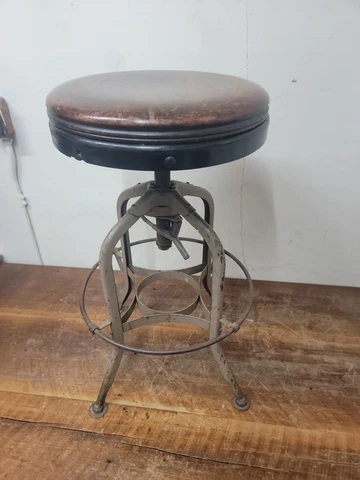 1940s Rare Industrial Vintage UHL STEEL Toledo Metal Bar Drafting Chair stool Cover