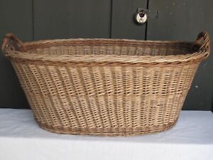 Antique Euro Wicker Laundry Basket with Handles Large  35x23 X16 