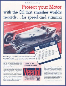 Vintage 1933 VEEDOL Motor Oil Louis Mayer Indianapolis 500 1930's Print Ad - Picture 1 of 1