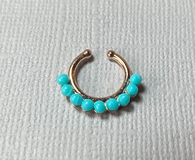 1 pieza No Perforadora Turquesa Cuentas Tabique Colgante Clip-On Nariz Anillo Joyería Corporal Foto 1 de 4