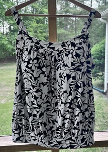 Lands End Blouson Tankini Swim Top Size 20W White/Black Havana Floral Swimwear - Picture 1 of 13