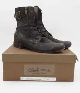 clocharme Damen Stiefel GR 39 schwarz Antik Echt Leder Flach 3 cm B61 - Foto 1 di 8