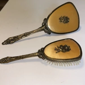 Antique Art Deco Handheld Mirror And Hairbrush Set - Picture 1 of 20
