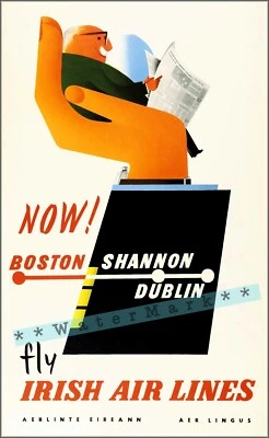 Póster vintage de Boston a Shannon y Dublín Irlanda 1958 impresión arte de pared decoración Foto 1 de 4