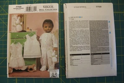 Vogue Doll Collection Pattern #7759 - FOR 18" Doll, Pajamas, unders and Bunny - Image 1 of 4